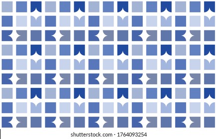 Abstract mosaic repeating squares background in shades of pale blue with curved blocks breaking the pattern, vector illustration