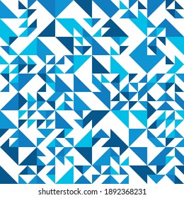 Abstract mosaic of right triangles. Blue right triangles scattered on white background. Abstract seamless vector pattern. Modern decorative wrapping paper.