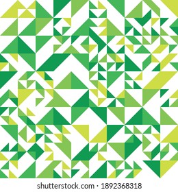 Abstract mosaic of right triangles. Green right triangles scattered on white background. Abstract seamless vector pattern. Modern decorative wrapping paper.