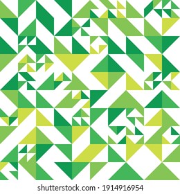 Abstract mosaic of right triangles. Green right triangles scattered on white background. Abstract seamless vector pattern. Modern decorative wrapping paper.