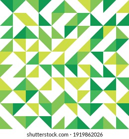Mosaico abstracto de triángulos rectos. Triángulos verdes a la derecha dispersos en fondo blanco. Resumen del patrón vectorial sin fisuras. Papel decorativo moderno.
