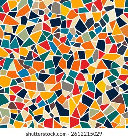 Abstract mosaic, a seamless design. A vector background. Perfect for creating a backdrop. Ceramic tile fragments. Colorful broken tiles, a mosaic of yellow, blue, and red. Vector illustration
