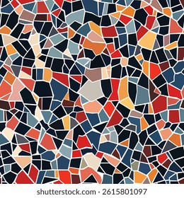 Abstract mosaic, a seamless design. A vector background. Perfect for creating a backdrop. Ceramic tile fragments. Colorful broken tiles, a mosaic of yellow, blue, and red. Vector illustration