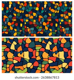 Abstract mosaic, a seamless design. A vector background. Perfect for creating a backdrop. Ceramic tile fragments. Colorful broken tiles, a mosaic of yellow, blue, and red. Vector illustration