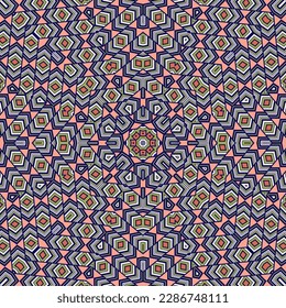 Abstract mosaic seamless ornament graphic design. Tetro rug motif. Interior geometrical ornament. Arabic ethnic print. Artistic backdrop.