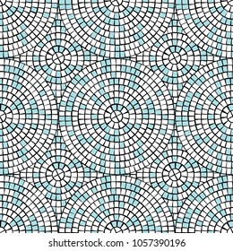 Abstract mosaic seamless pattern. Fragments of a circle laid out from tiles trencadis. Vector background.