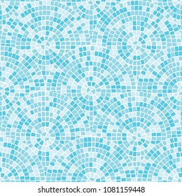 Abstract mosaic seamless pattern. Fragments of a circle laid out from a mosaic tiles trencadis. Neutral light Vector background for design and decorate backdrop. Ceramic tile fragments endless texture