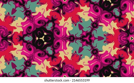 Abstract mosaic seamless pattern with kaleidoscope effect. Damask style. Colorful ethnic vector endless background. Ornamental symmetric arabesque.