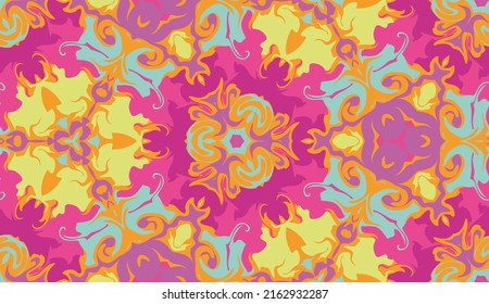 Resumen de mosaico sin fisuras con efecto caleidoscopio. Estilo Damasco. Colorido vector étnico de fondo interminable. Arabesco simétrico ornamental.
