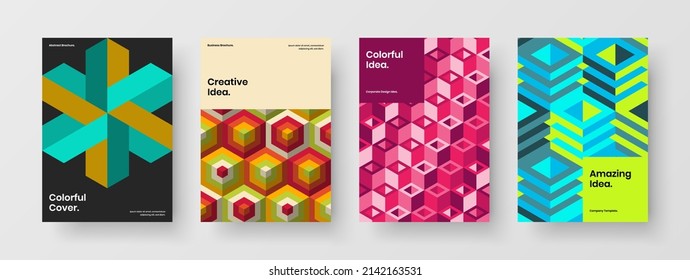 Abstract mosaic shapes catalog cover illustration set. Minimalistic front page A4 design vector template collection.