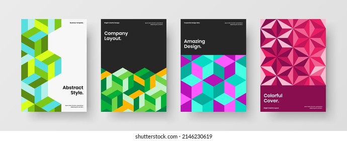 Abstract mosaic shapes flyer template composition. Minimalistic company cover A4 design vector concept set.