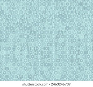 Abstract mosaic shapes geometric background. Hexagon stacked mosaic cells. Blue color tones. Hexagon geometric shapes. Tileable pattern. Seamless vector illustration.