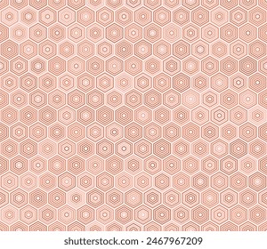 Abstract mosaic shapes geometric background. Hexagon stacked mosaic cells. Orange color tones. Hexagon cells. Tileable pattern. Seamless vector illustration.