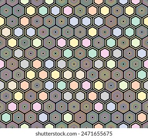 Abstract mosaic shapes geometric background. Geometric elements of varied style and color. Hexagon pattern. Tileable pattern. Seamless background. Elegant vector illustration.