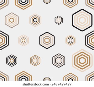 Abstract mosaic shapes geometric background. Multicolored geometric elements of varied size. Bold stacked rounded hexagons mosaic cells. Large hexagons. Tileable pattern. Seamless vector illustration.