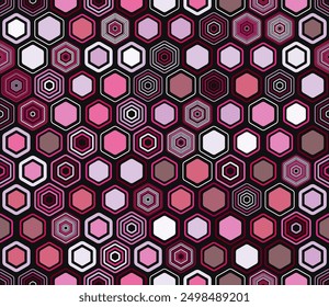 Abstract mosaic shapes geometric background. Geometric elements of varied style and color. Hexagonal shapes. Tileable pattern. Seamless background. Creative vector illustration.