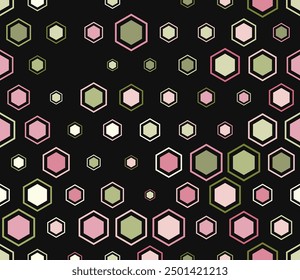 Abstract mosaic shapes geometric background. Multicolored geometric elements of varied size. Hexagon mosaic background with inner solid cells. Hexagonal cells. Tileable pattern.