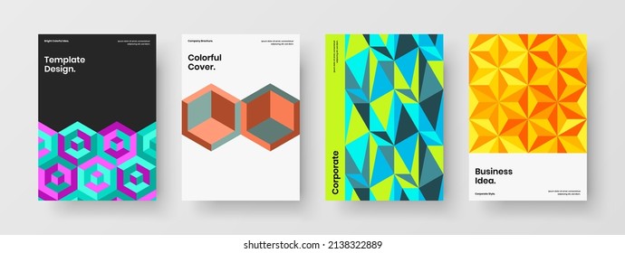 Abstract mosaic shapes postcard layout composition. Premium front page A4 vector design template bundle.