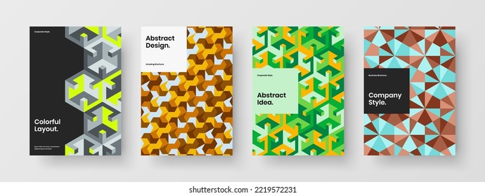 Abstract mosaic shapes postcard layout composition. Trendy flyer vector design concept set.