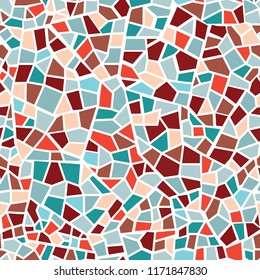 Abstract mosaic sheet seamless pattern. Geometric form chaotic blot tile background. Ceramic fragment decorative backdrop