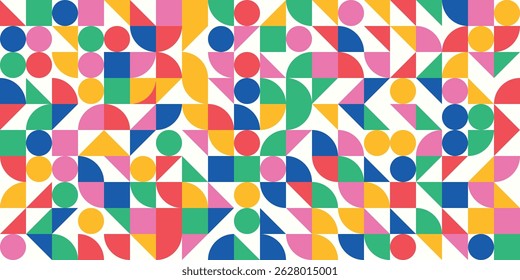 Abstract mosaic of simple, multicolored shapes