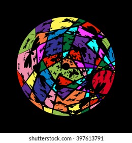 Abstract mosaic sphere with butterflies.