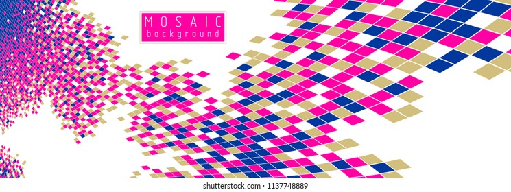 Abstract mosaic square tiles art illustration, vector artistic design background with copy space for text and title. Usable for brochure, magazine, ad, banner, poster.