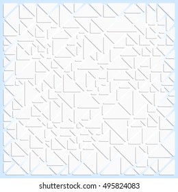 Abstract mosaic style background with white triangles on white background with blue frame. Vector illustration.
