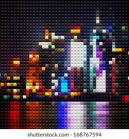 abstract mosaic style Shanghai skyline in night background