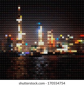 abstract mosaic style Shanghai skyline in night background