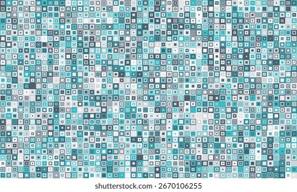 Mosaico abstrato de quadrados azul-petróleo e cinza, ideal para fundos, design de site ou apresentações técnicas.