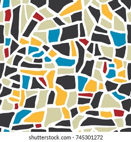 Abstract mosaic terrazzo seamless pattern. Colorful ceramic tile fragments. Broken glass.