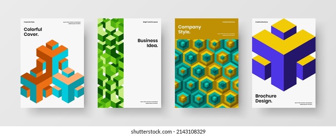 Abstract mosaic tiles journal cover illustration bundle. Minimalistic presentation A4 vector design concept composition.