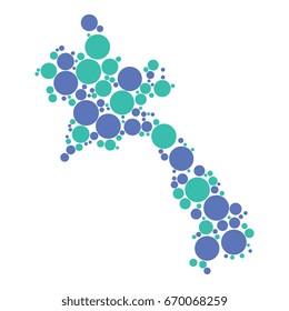 abstract mosaic of two colors circles of various diameters in shape of laos map isolated on a white background