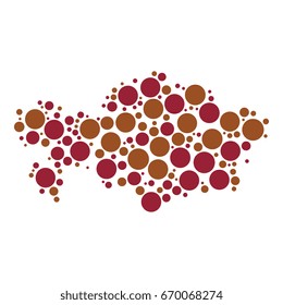 abstract mosaic of two colors circles of various diameters in shape of kazakhstan map isolated on a white background