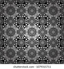 Abstract mosaic vector background. Design elements. Sketch in gray, black and white colors. Geometric seamless pattern.