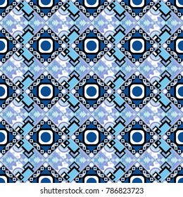 Abstract mosaic vector background. Design elements. Sketch in white, blue and black colors. Geometric seamless pattern.