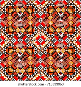 Abstract mosaic vector background. Geometric seamless pattern. Design elements. Sketch in white, orange and black colors.