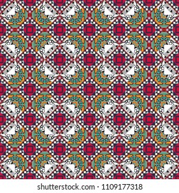 Abstract mosaic vector background. Sketch in purple, green and blue colors. Design elements. Geometric seamless pattern.