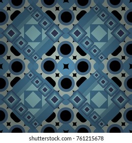 Abstract mosaic vector background. Sketch in black, gray and blue colors. Geometric seamless pattern. Design elements.