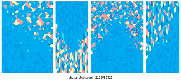 Abstract mosaic vector backgrounds set blue illustrations collection, geometric tiles backdrop abstraction, blank template for ads and presentations.