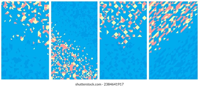 Abstract mosaic vector backgrounds set blue illustrations collection, geometric tiles backdrop abstraction, blank template for ads and presentations.