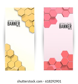Abstract mosaic vertical banners with colorful 3d connected hexagons in geometric style isolated vector illustration
