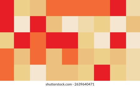 Abstract Mosaic of Warm-Toned Squares: A Striking Red, Orange, and Beige Checkerboard Pattern Ideal for Modern Designs and Digital Art Backgrounds with Creative Geometry