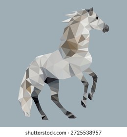 Ilustración vectorial de caballo blanco de mosaico Abstractas hecha de Formas geométricas. Moderno diseño animal de baja poli que simboliza la libertad, la fuerza, la elegancia y la naturaleza. Ilustraciones de Vector limpias y totalmente editables aptas para carteles, marcas, Diseños web, empaques, proyectos decorativos y materiales de marketing.