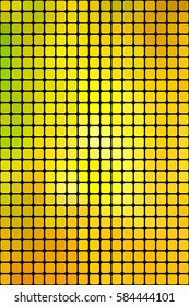 Abstract mosaic yellow background with square tiles over black, vertical format.