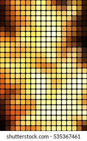 Abstract mosaic yellow and black background with square tiles, vertical format.