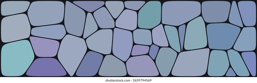  Fondo Abstractas de estilo mosaico con Formas irregulares de piedra en tonos fríos de azul, púrpura y verde azulado, delineado en negro, que se asemeja a un patrón de vidrieras o azulejos.