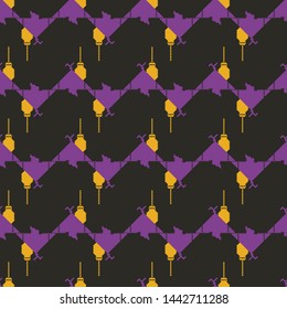 Abstract moth, lamp seamless pattern in brown, violet, yellow colors. Vector illustration for fashion fabric, paper, wrapping, packaging, wallpaper, poster, cover, interior decor, all over print