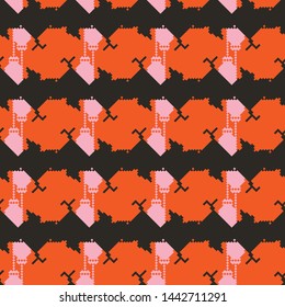 Abstract moth, lamp seamless pattern in orange, black, pink colors. Trendy vector illustration for fashion fabric, paper, wrapping, packaging, wallpaper, poster, cover, interior decor, all over print